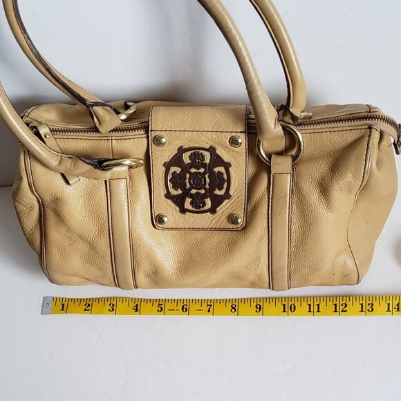 Leather KATE LANDRY Handbag Logo Metal detail Straw Yellow - Picture 4 of 16